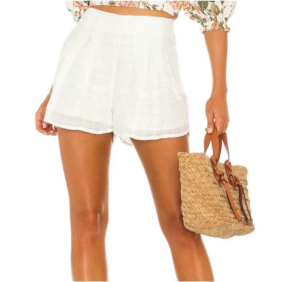 L*Space Ioana Shorts Plaid Textured Mini Cream Size L